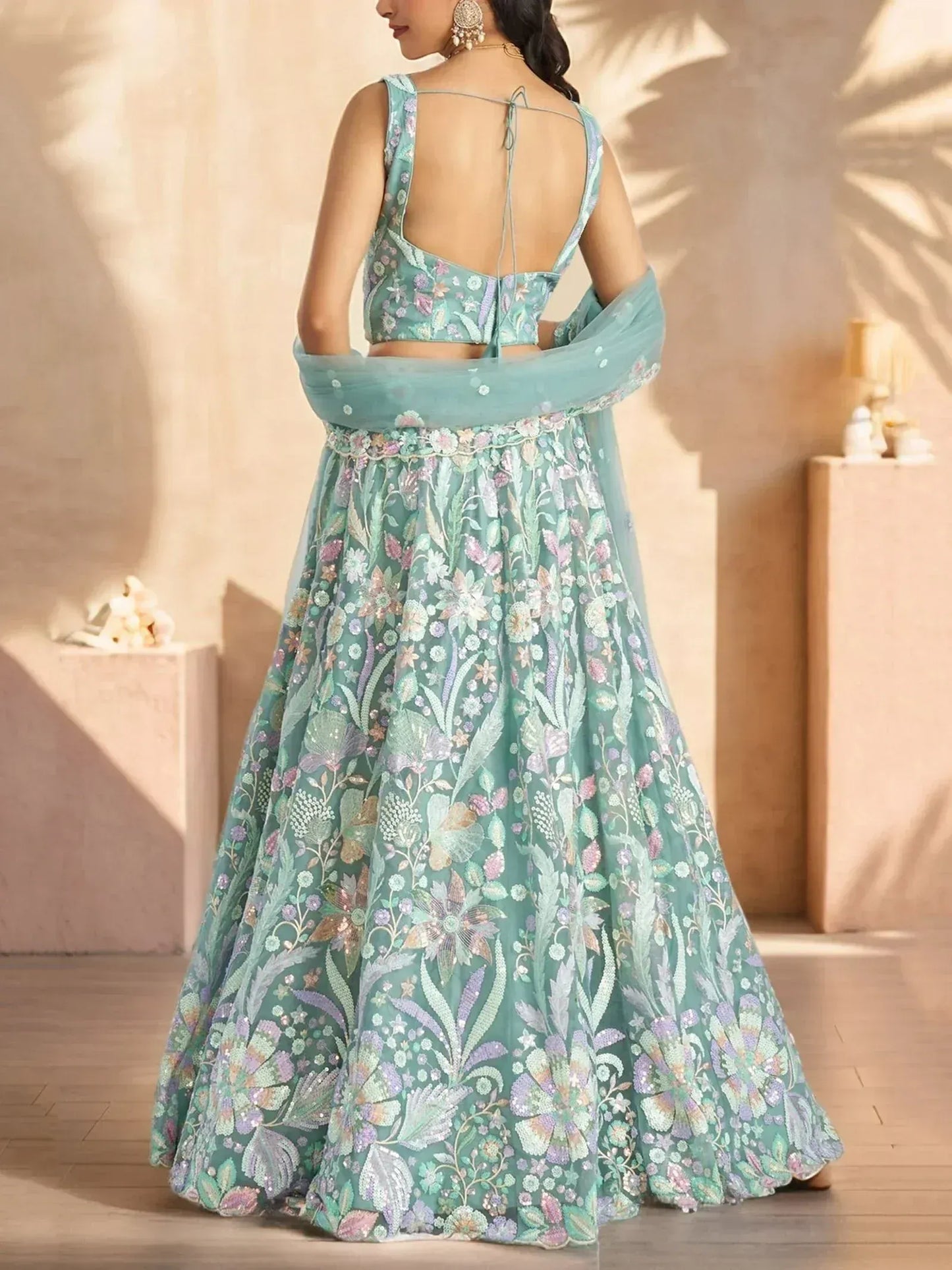 Pastels Embroidered Net Designer Lehenga Choli With Dupatta