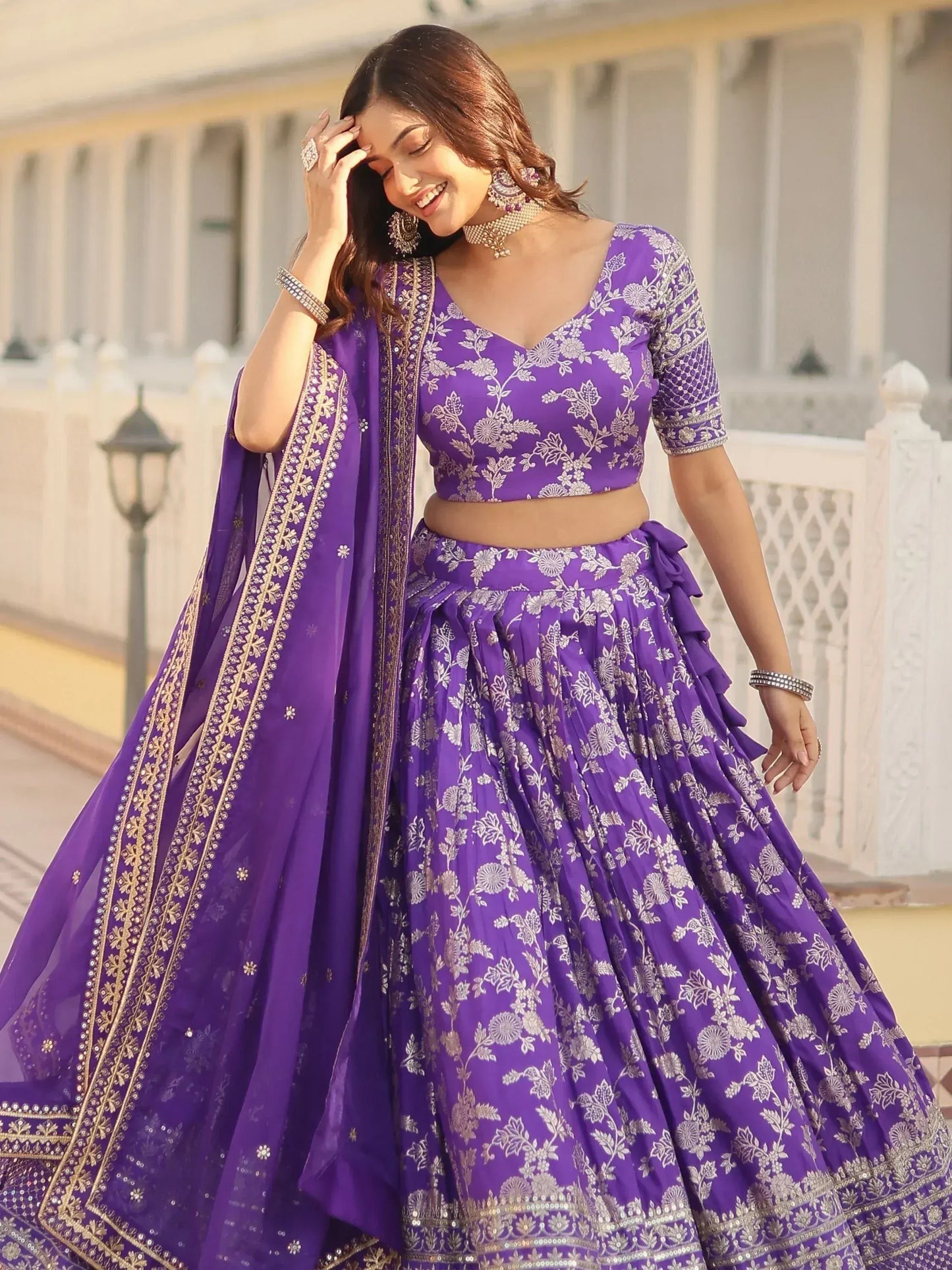 Embroidered Jacquard Reception Ready to Wear Lehenga Choli