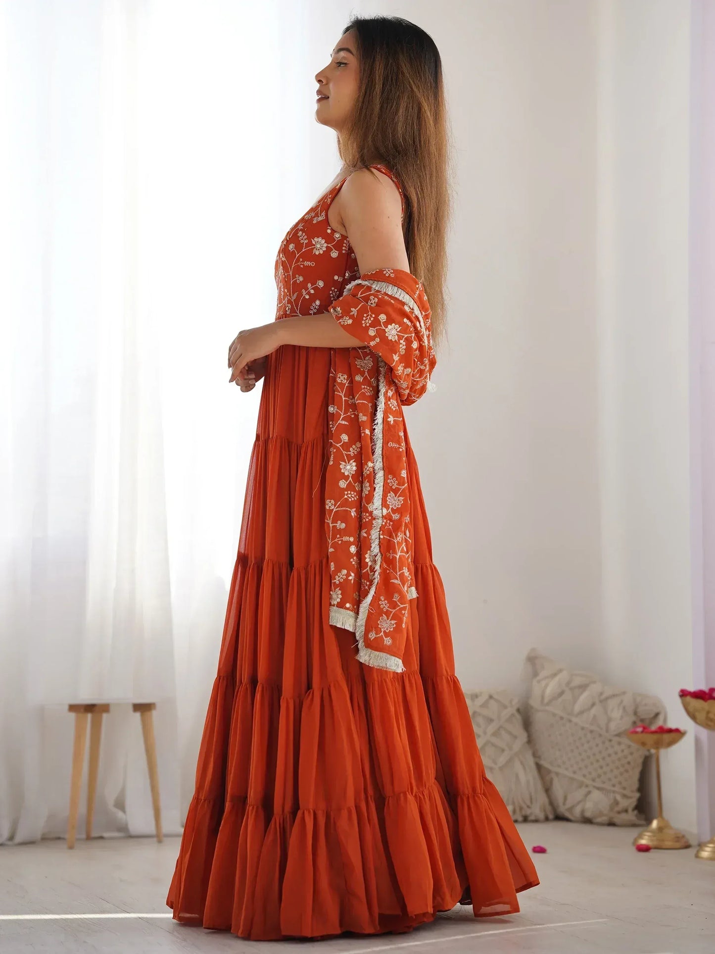Embroidered Georgette Anarkali Gown With Dupatta