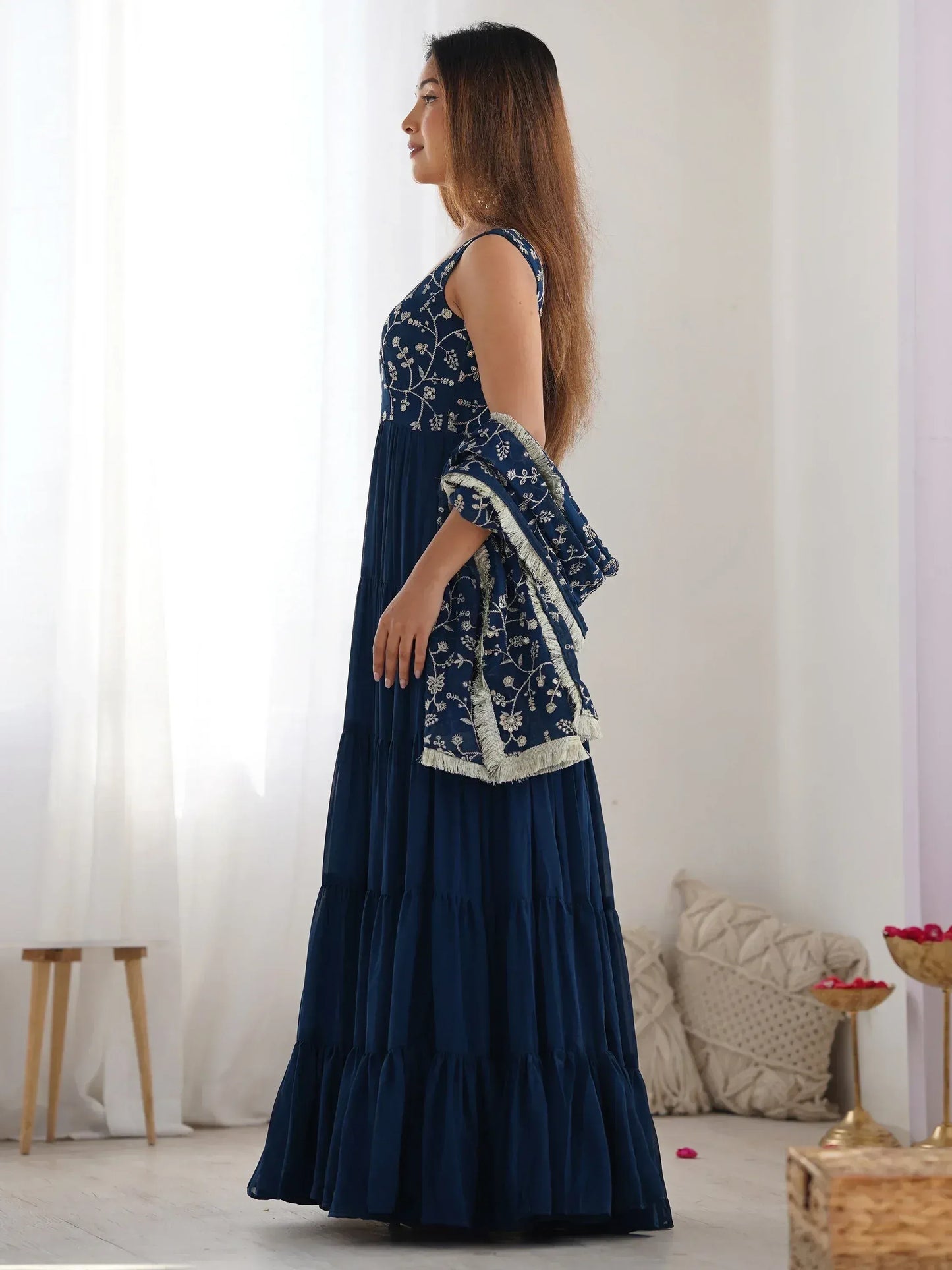 Embroidered Georgette Anarkali Gown With Dupatta