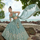 Turquoise Chiffon Sequence with Zari thread Embroidered Lehenga Set