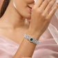 Rhodium-Plated Emerald Green & White Cubic Zirconia Studded Openable Bracelet