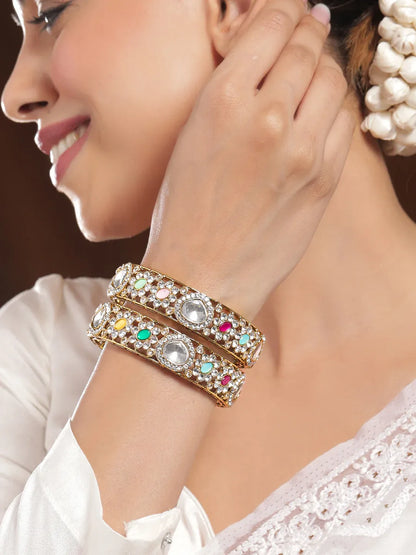 Color Petal Kundan Bangles