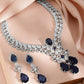 American Diamond Zirconia Blue Floral Necklace Set