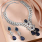 American Diamond Zirconia Blue Floral Necklace Set