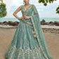 Turquoise Chiffon Sequence with Zari thread Embroidered Lehenga Set