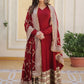 Women Maroon Embroidered Georgette Anarkali Kurta
