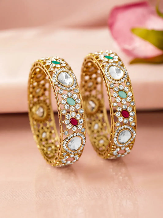 Color Petal Kundan Bangles