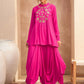 Floral Embroidered Pleated Sequined A-Line Fusion Kurti with Dhoti Pant