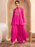 Floral Embroidered Pleated Sequined A-Line Fusion Kurti with Dhoti Pant