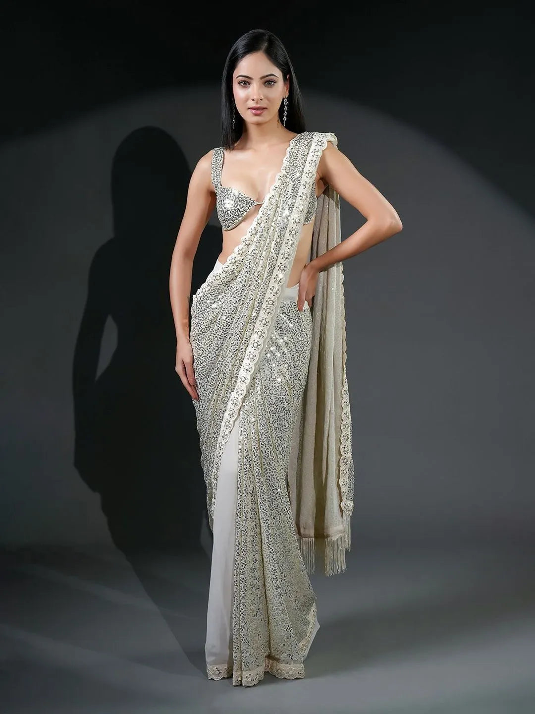 Ready To Wear Premium Luxe Sequin Infused Saree with Designer Unstitched Blouse