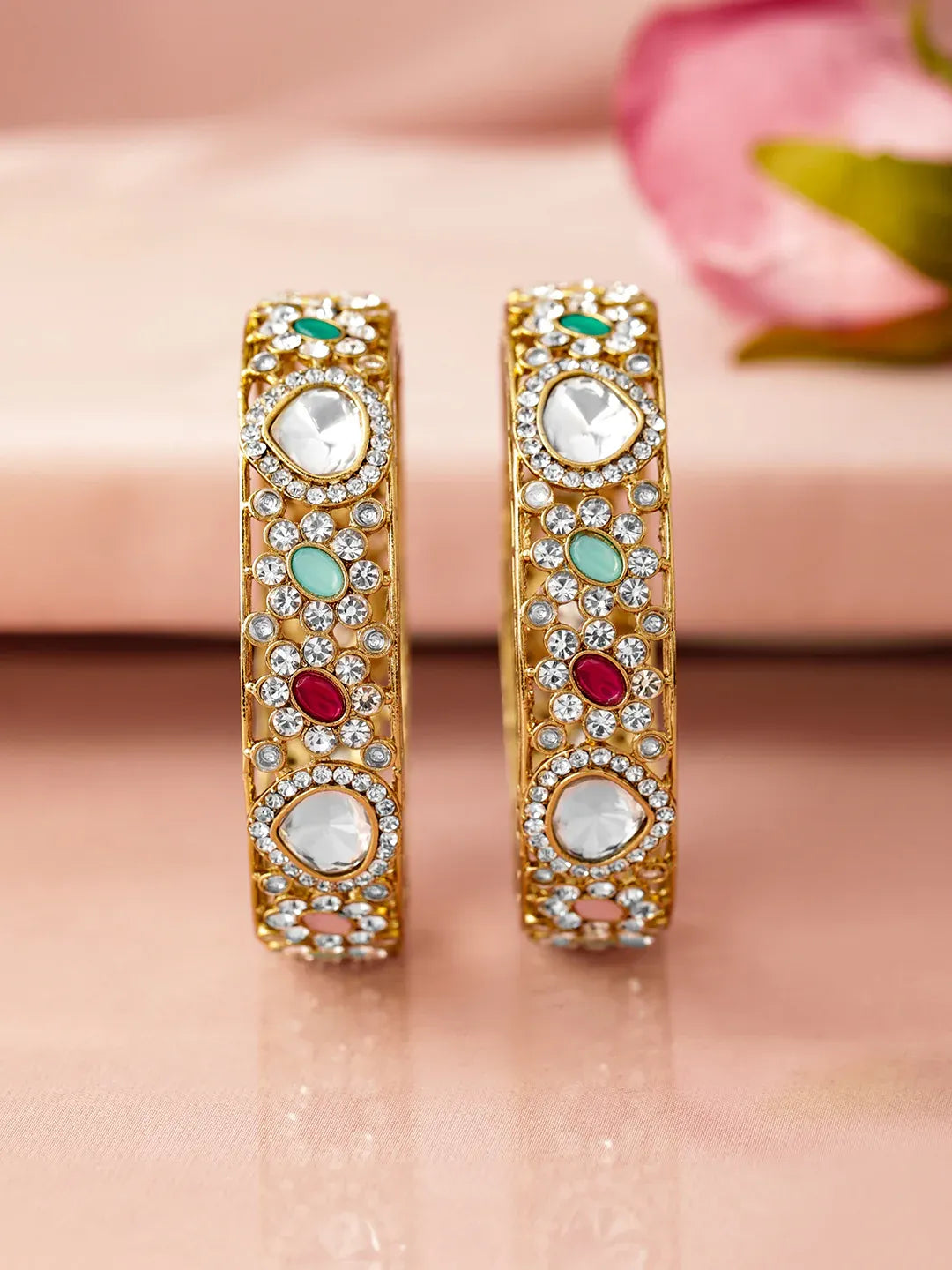 Color Petal Kundan Bangles