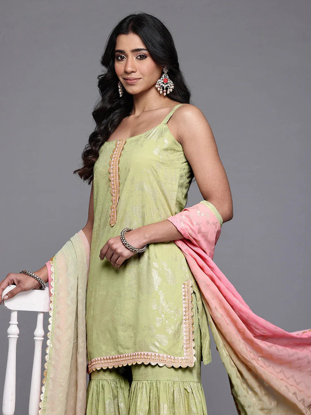 Floral Printed Gotta Patti Pure Cotton Kurti with Sharara & With Dupatta