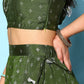 Olive Green & Silver-Toned Printed Ready to Wear Lehenga & Blouse With Dupatta