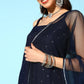 Women's Navy Blue Top to Toe Printed Fusion Sharara Sets With Dupatta