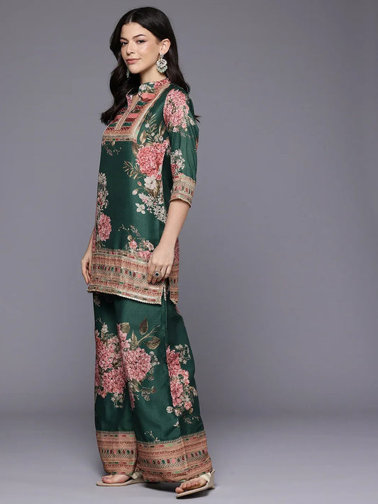 Printed Mandarin Collar Tunic with Palazzos