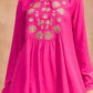 Floral Embroidered Pleated Sequined A-Line Fusion Kurti with Dhoti Pant