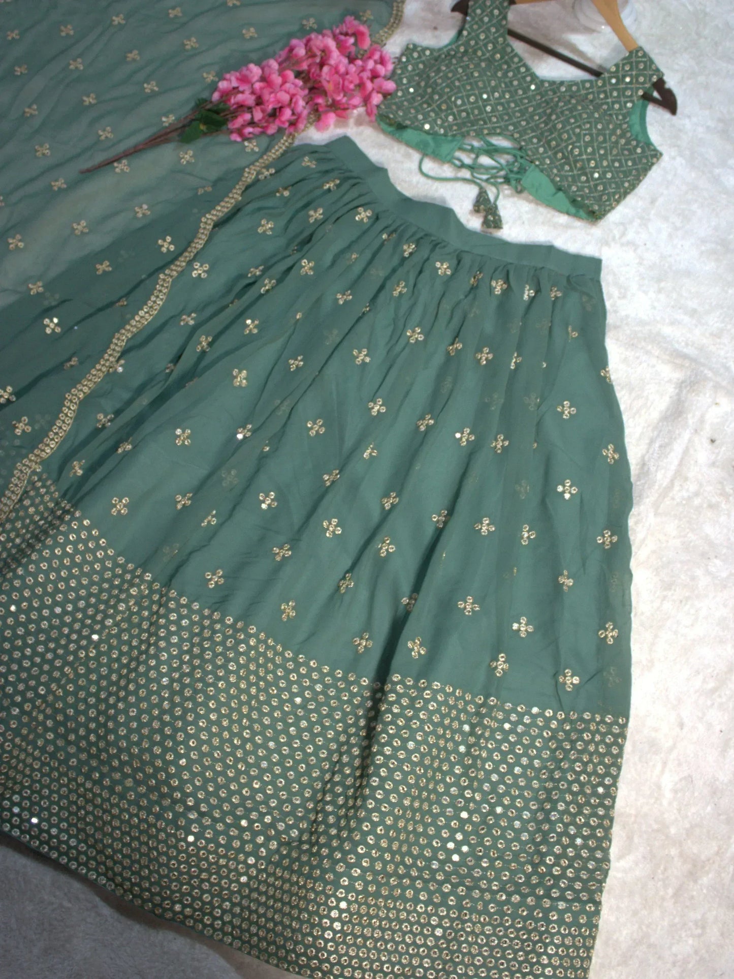 Stunning Georgette Sequins Embroidered Ethnic Event Lehenga Choli