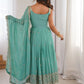 Glorious Sea Green Sequins Georgette Mehendi Wear Anarkali Suit