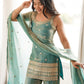 Adorable Sea Green Zari Embroidered Silk Festival Wear Palazzo Suit
