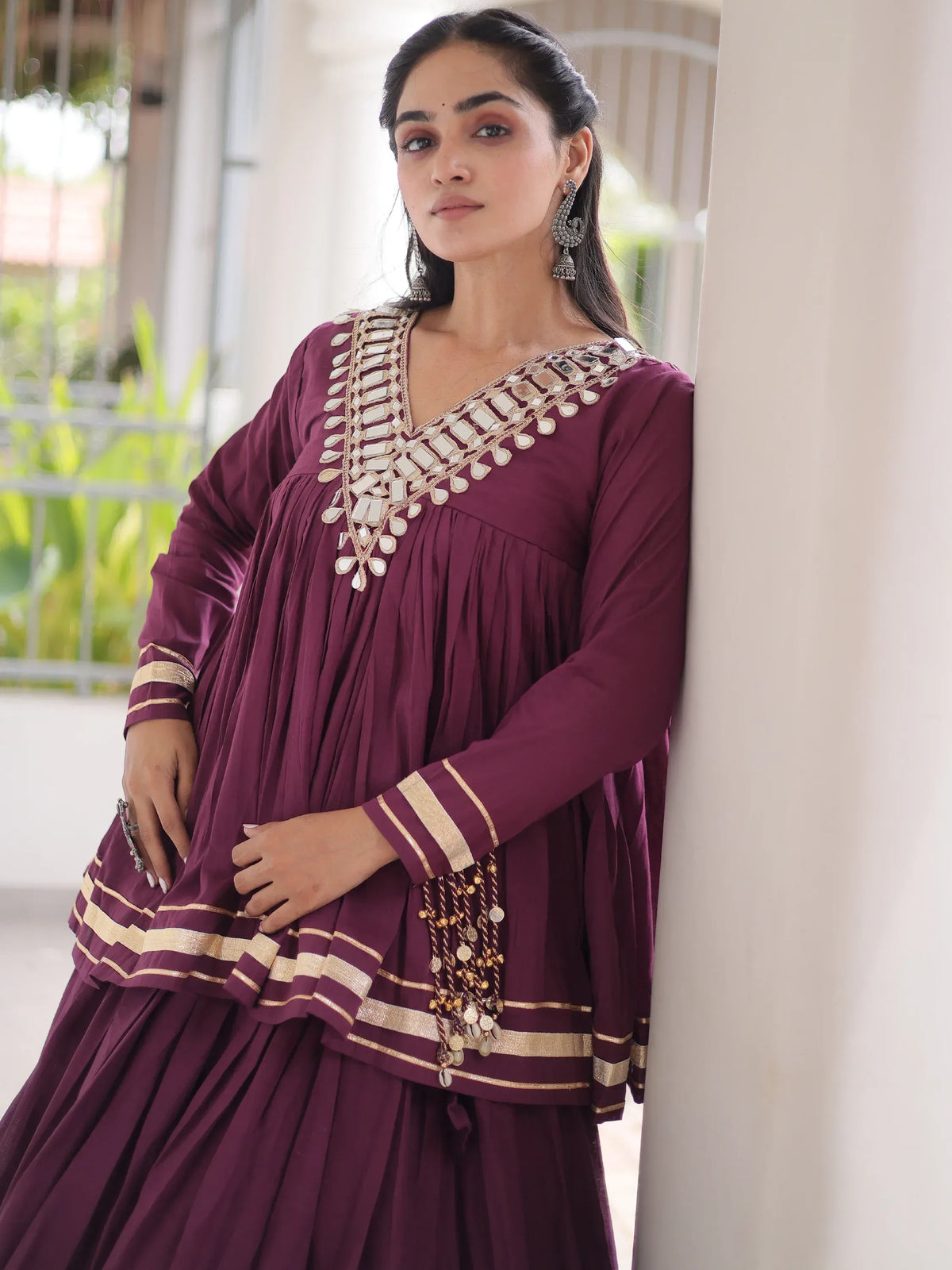 Green Gota-Laced Navratri Wear Lehenga With Peplum Top