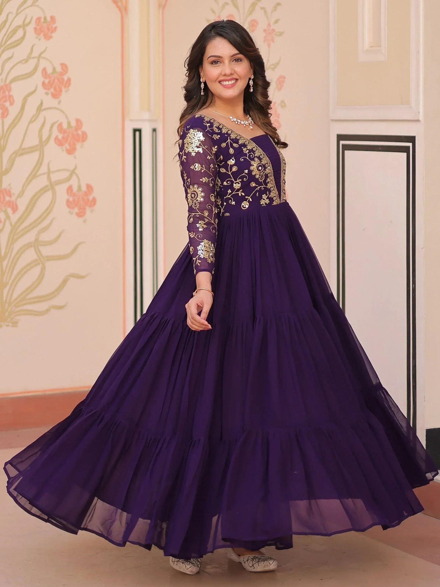Beautiful Sequins Embroidered Festival Wear Gown