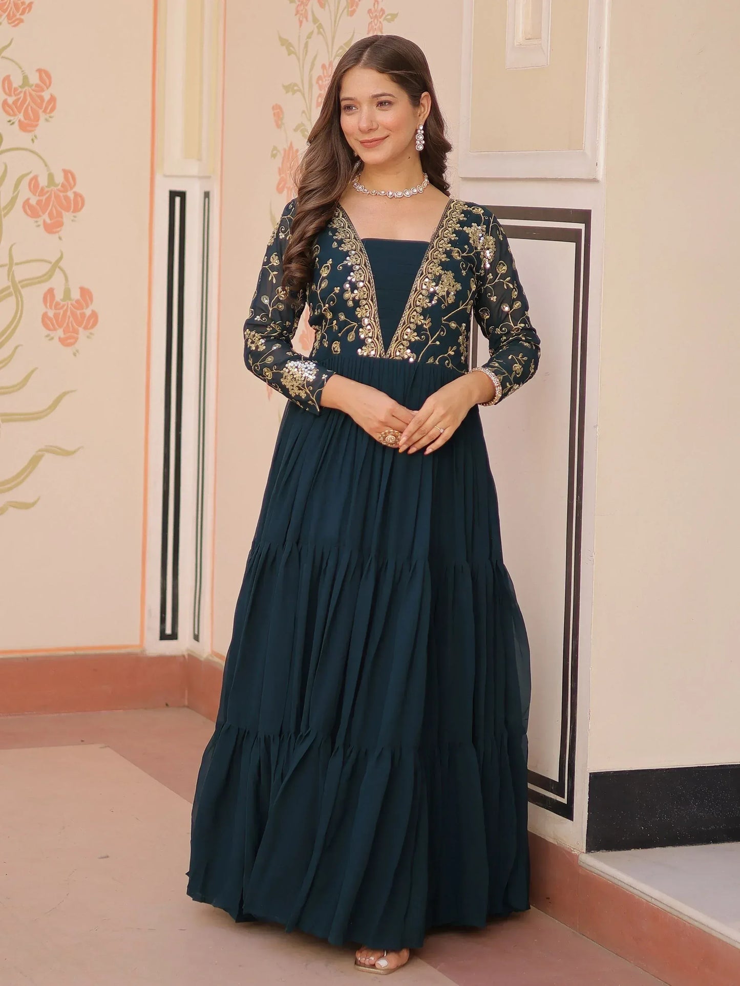Beautiful Sequins Embroidered Festival Wear Gown