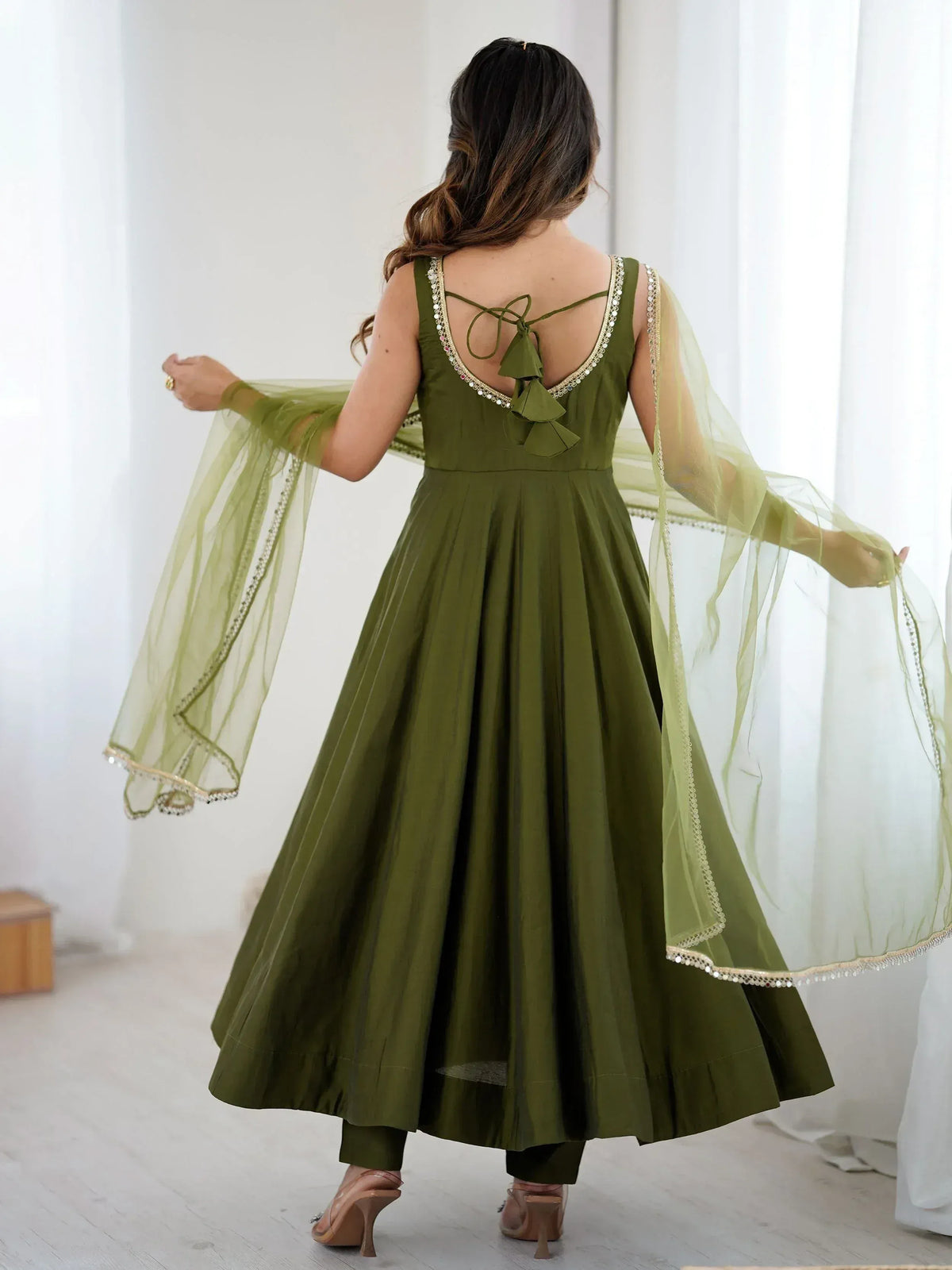 Chanderi Silk Lace Work Festive Wear Anarkali Suit
