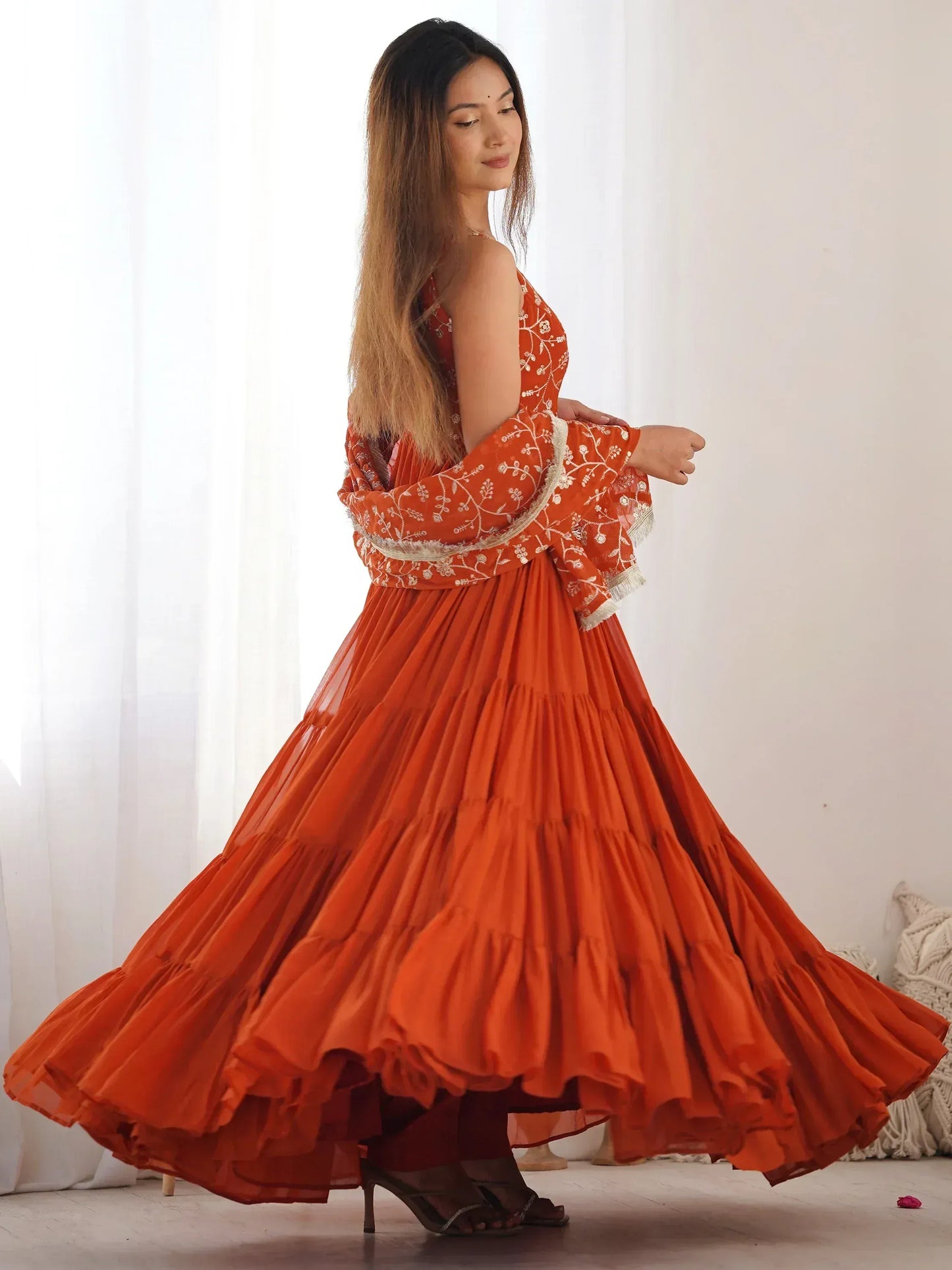 Embroidered Georgette Anarkali Gown With Dupatta