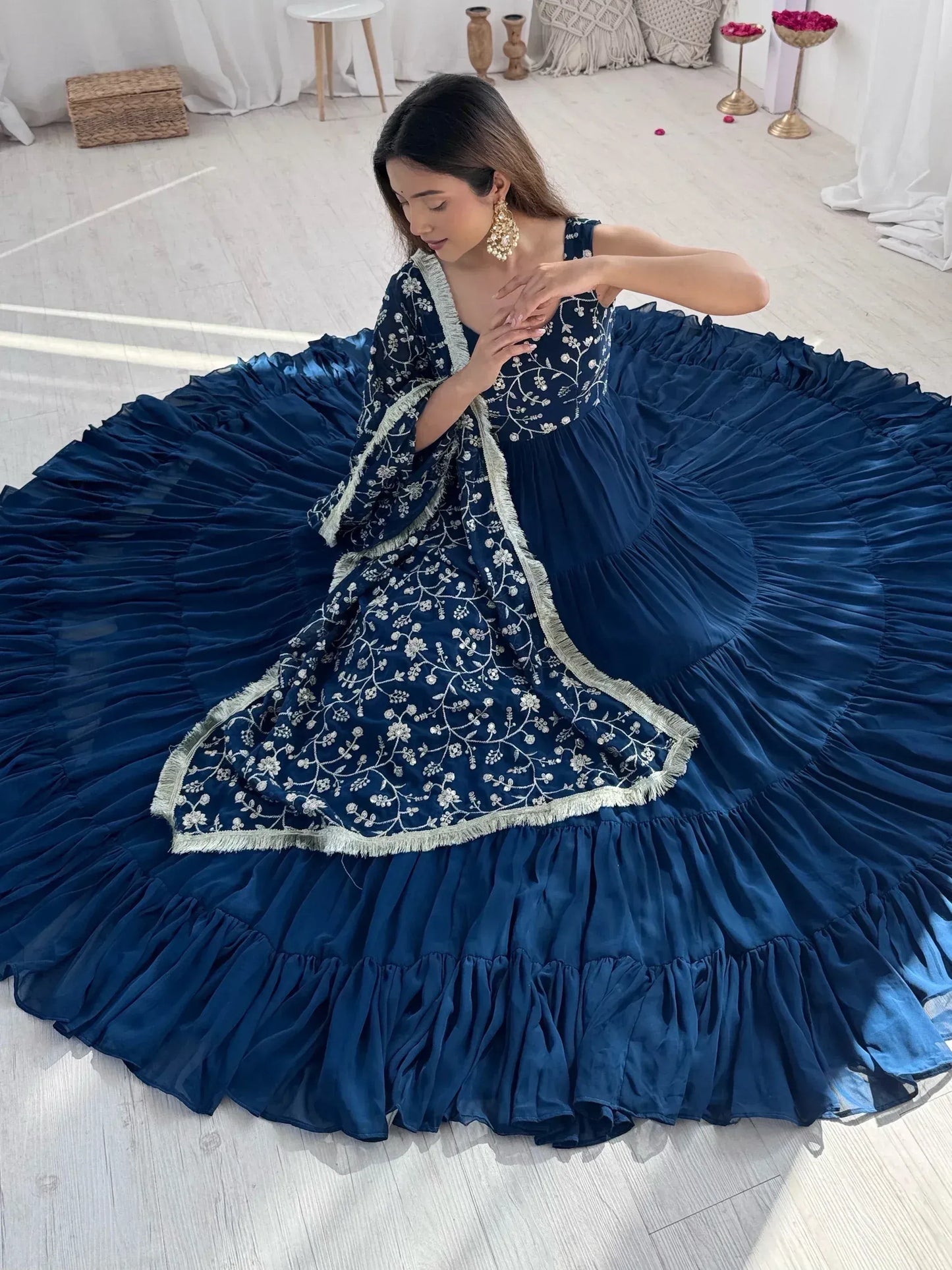 Embroidered Georgette Anarkali Gown With Dupatta