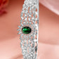 Rhodium-Plated Emerald Green & White Cubic Zirconia Studded Openable Bracelet