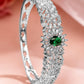 Rhodium-Plated Emerald Green & White Cubic Zirconia Studded Openable Bracelet
