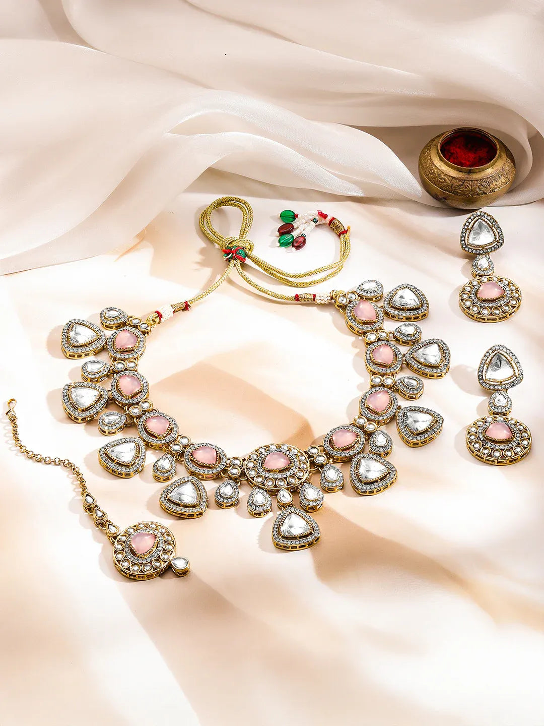 Luxury Pastel Kundan Bridal Necklace Set