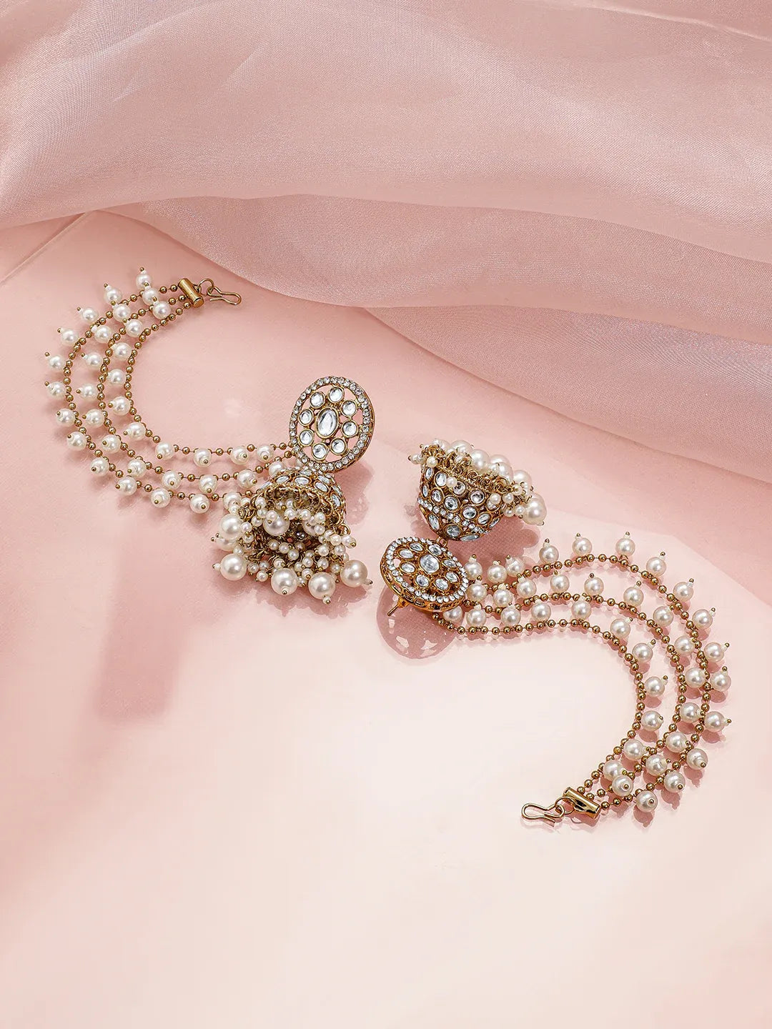 Splendid White Kundan Jhumka with Kaan Chain
