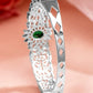 Rhodium-Plated Emerald Green & White Cubic Zirconia Studded Openable Bracelet