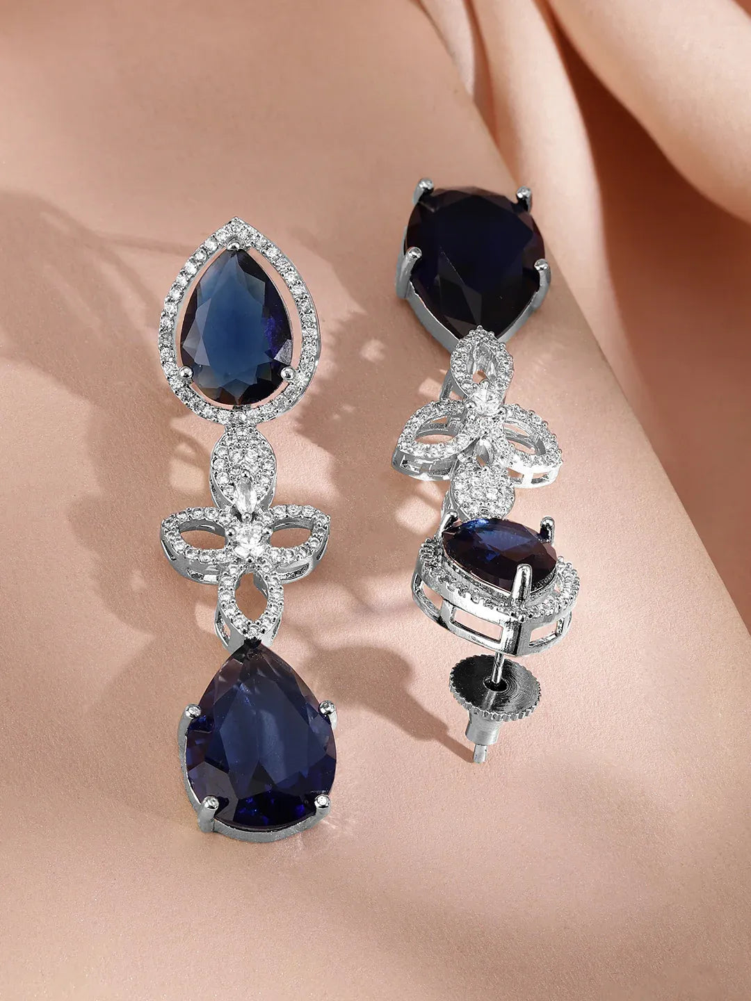 American Diamond Zirconia Blue Floral Necklace Set