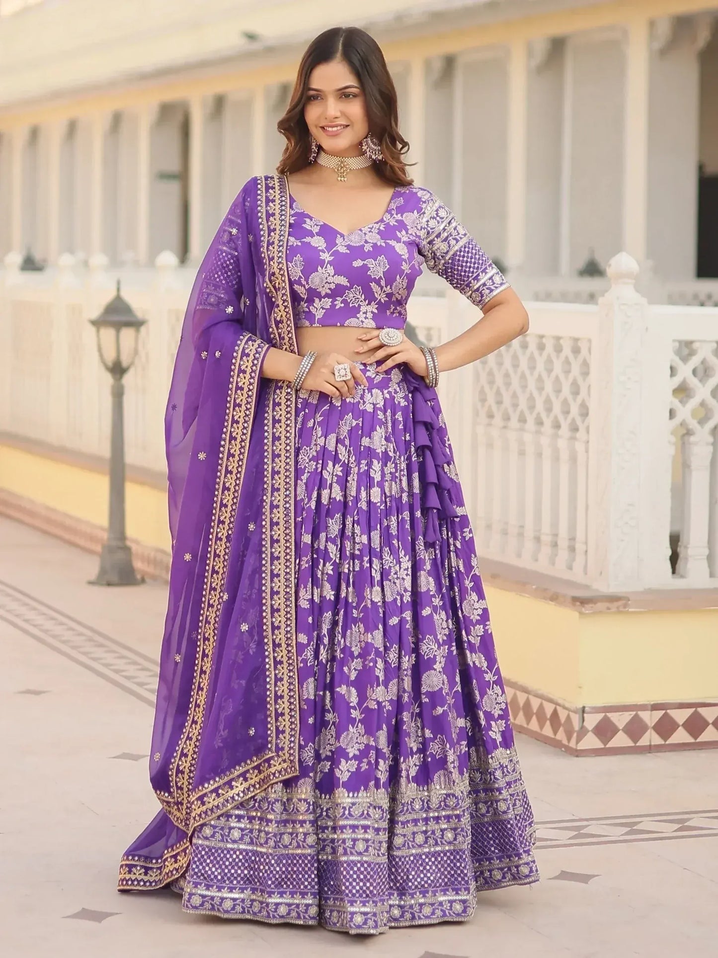 Embroidered Jacquard Reception Ready to Wear Lehenga Choli