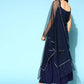 Women's Navy Blue Top to Toe Printed Fusion Sharara Sets With Dupatta