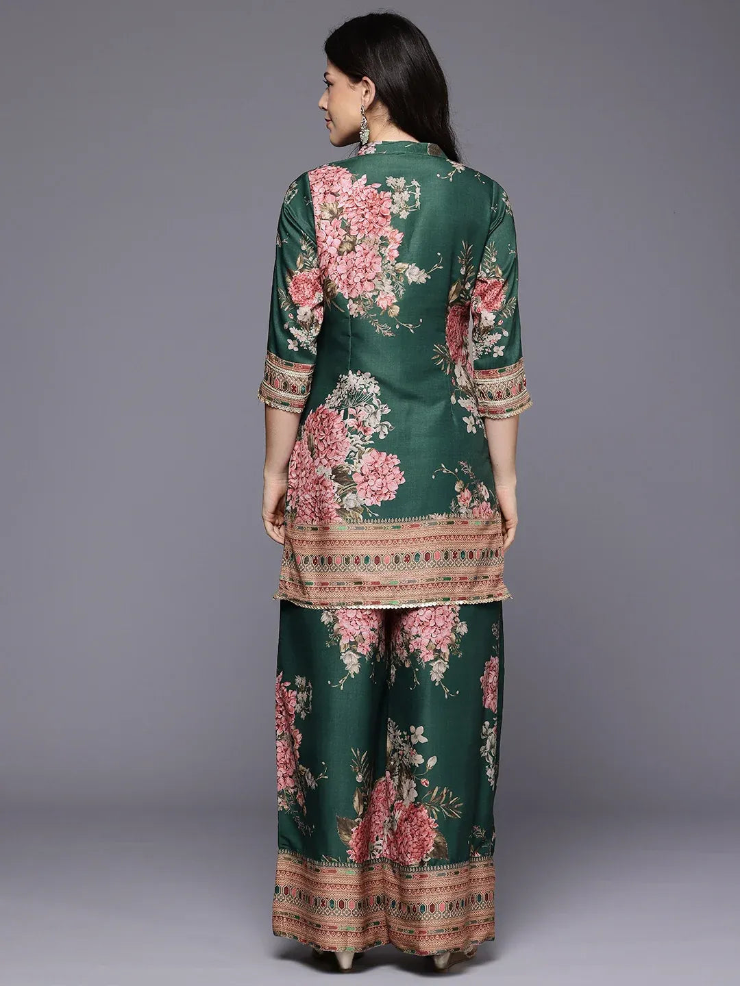 Printed Mandarin Collar Tunic with Palazzos