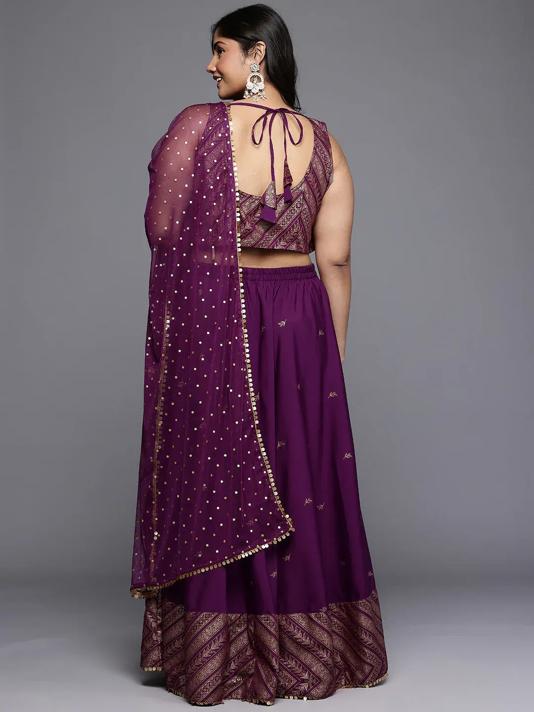 Plus Size Printed Sequined Detail Foil Print Lehenga Choli With Dupatta
