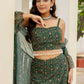 Bottle Green Digital Printed Georgette Designer Sharara Suit With Jacket