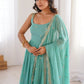 Glorious Sea Green Sequins Georgette Mehendi Wear Anarkali Suit