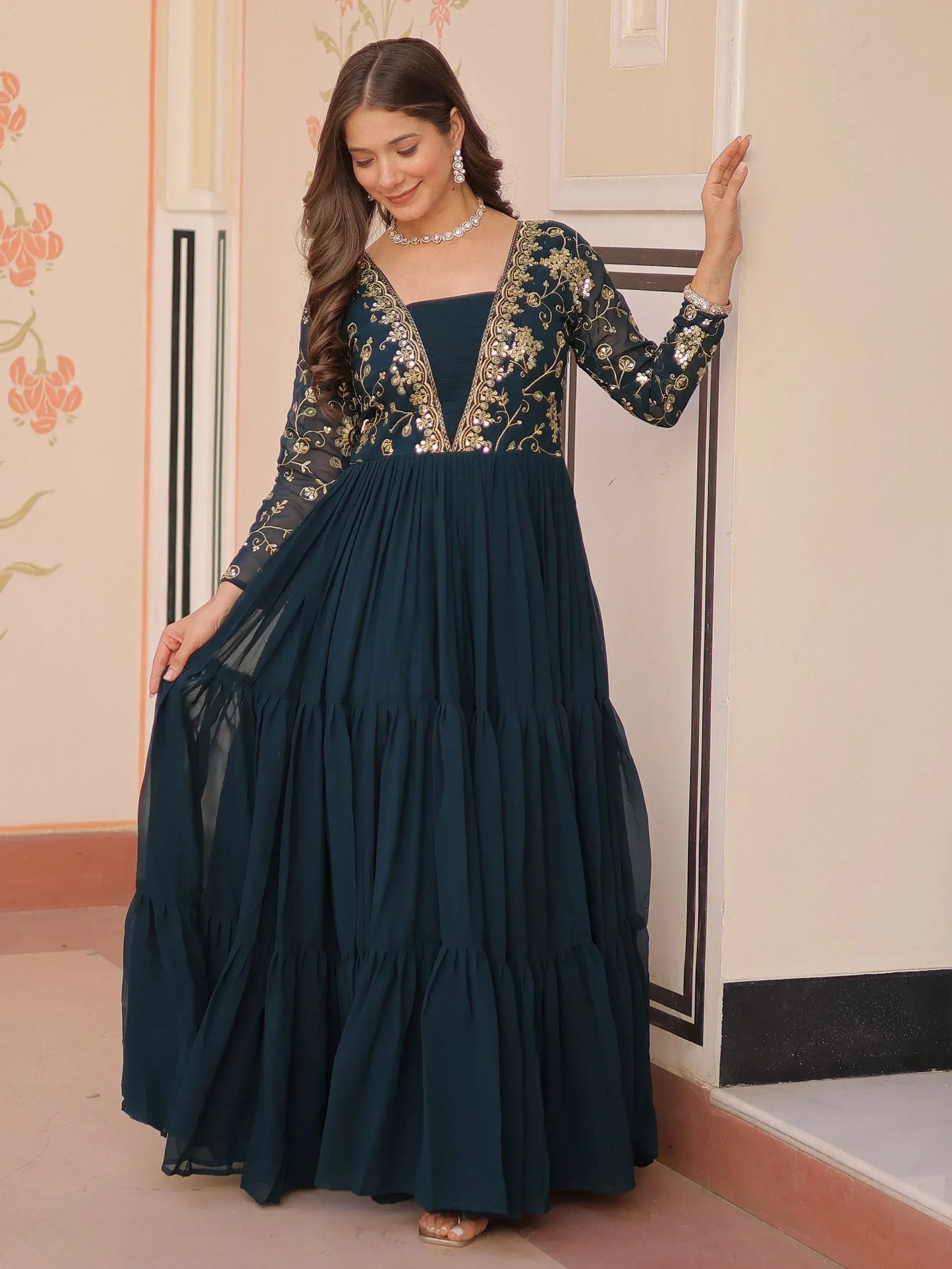 Beautiful Sequins Embroidered Festival Wear Gown