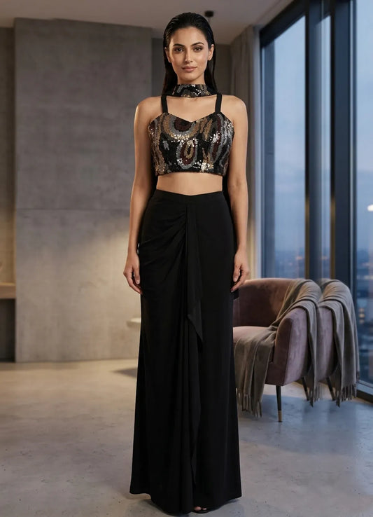 Lycra Black Designer Premium Ensemble Skirt Set Partywear
