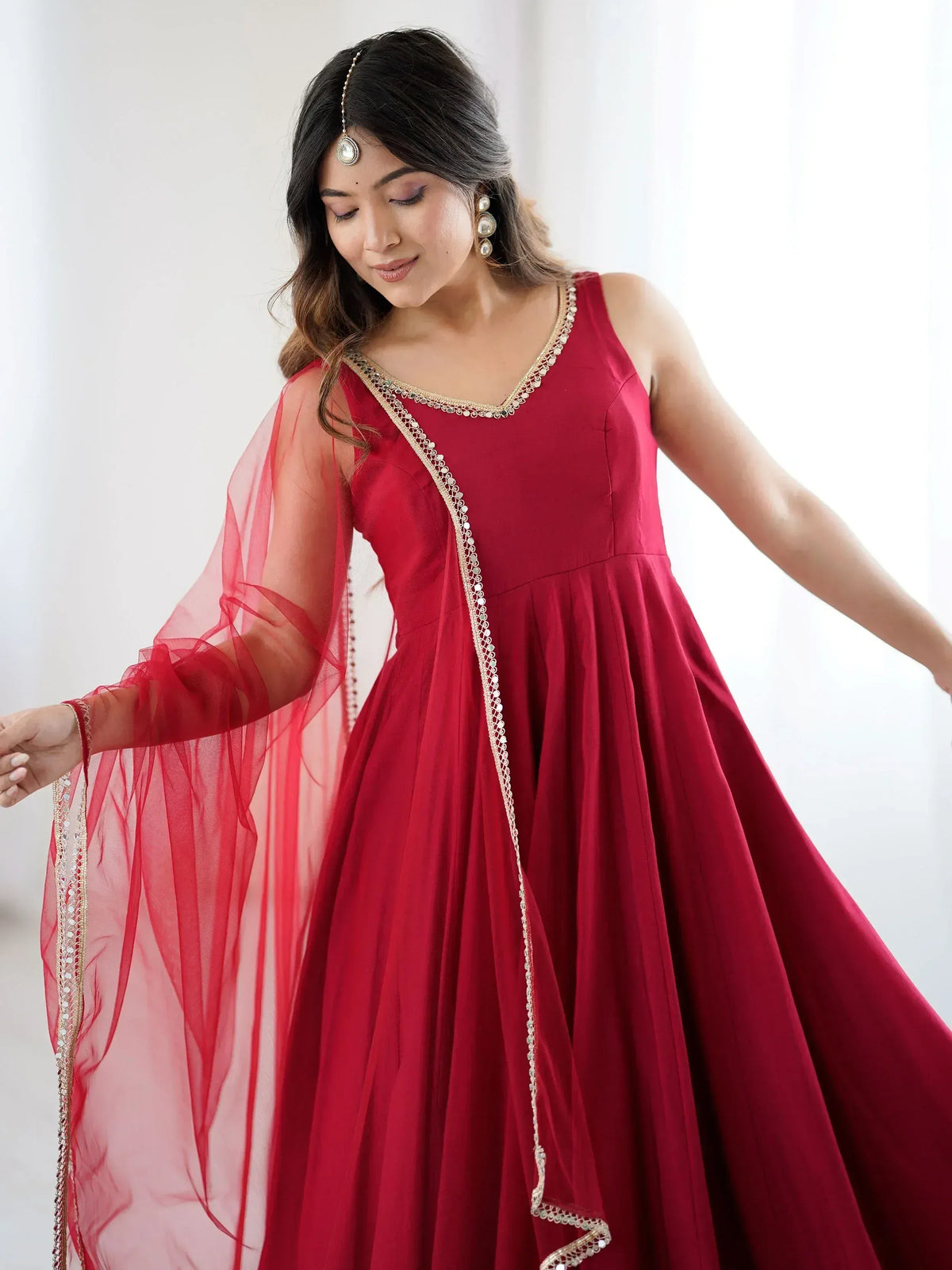 Chanderi Silk Lace Work Festive Wear Anarkali Suit