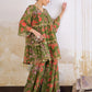 Women Orange/Green Tie & Dye Coin Lace Tired Kurta With Sharara Pants