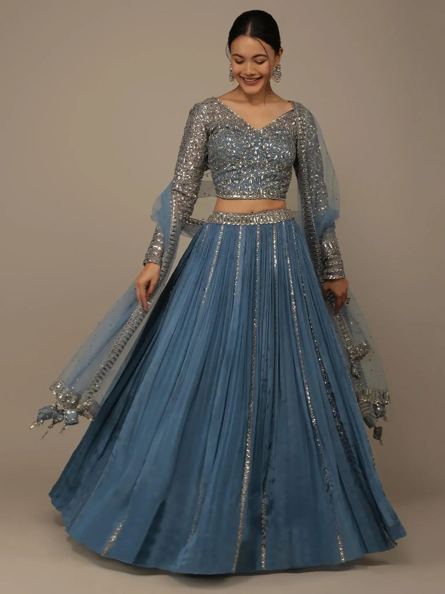 Lovely Blue Sequins Georgette Bridesmaid Lehenga Choli With dupatta
