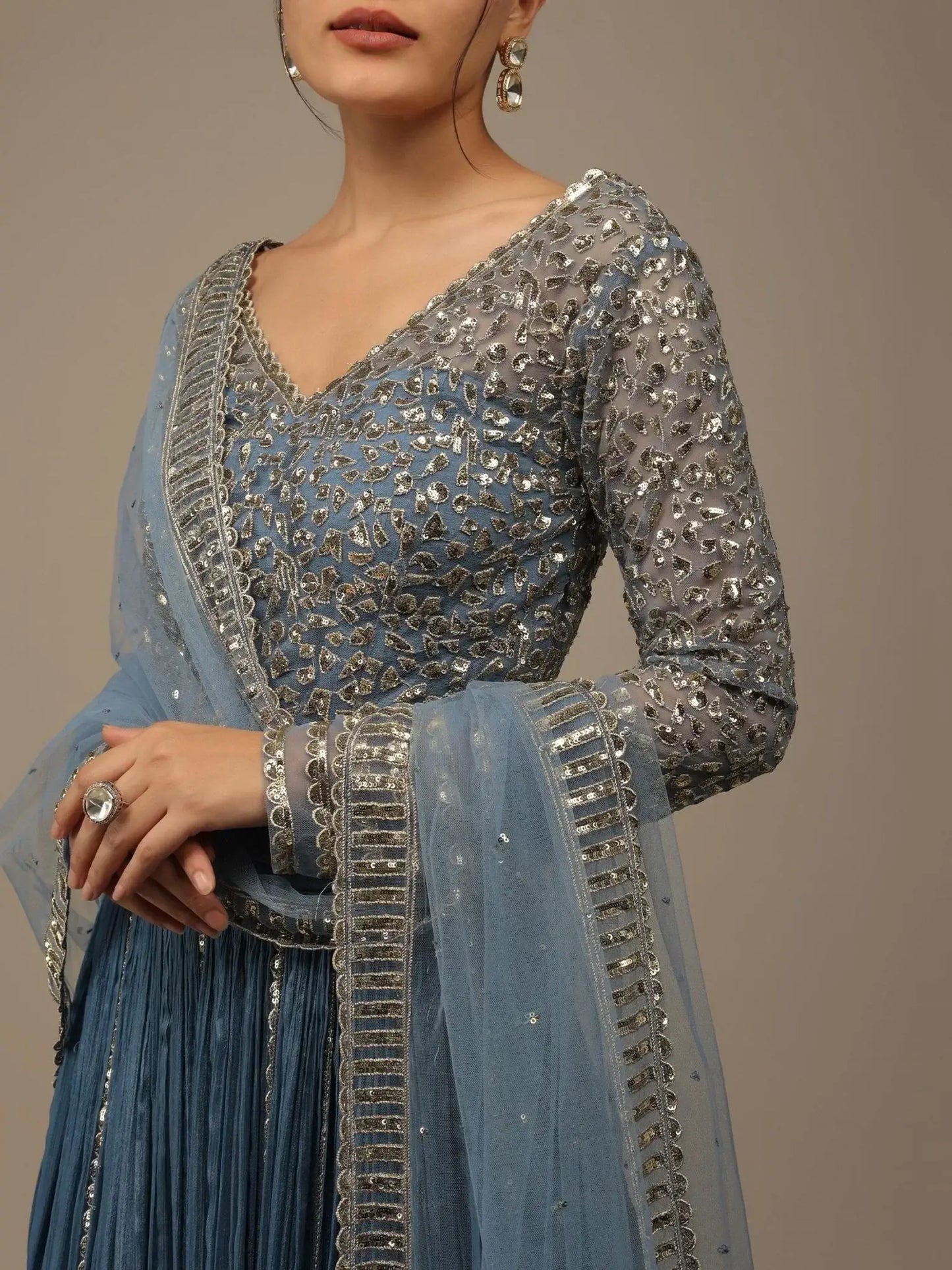 Lovely Blue Sequins Georgette Bridesmaid Lehenga Choli With dupatta