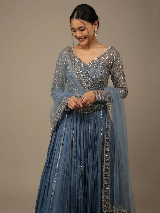 Lovely Blue Sequins Georgette Bridesmaid Lehenga Choli With dupatta