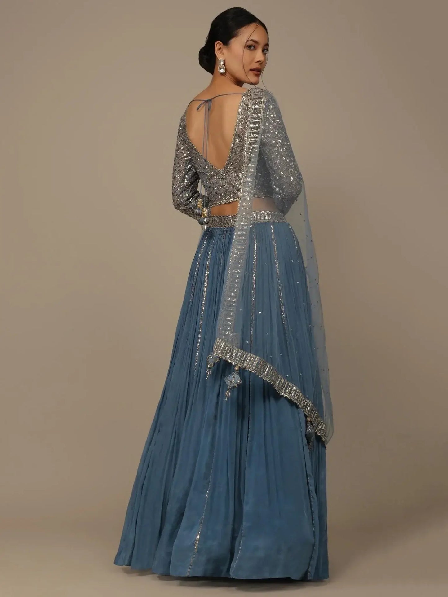 Lovely Blue Sequins Georgette Bridesmaid Lehenga Choli With dupatta
